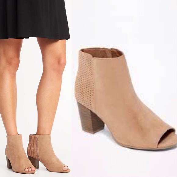 tan open toe bootie